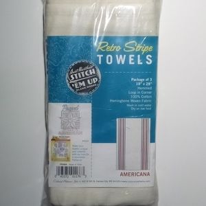 Aunt Martha's Retro Stripe Cotton Towels Americana 3pk PKAMA Cottagecore